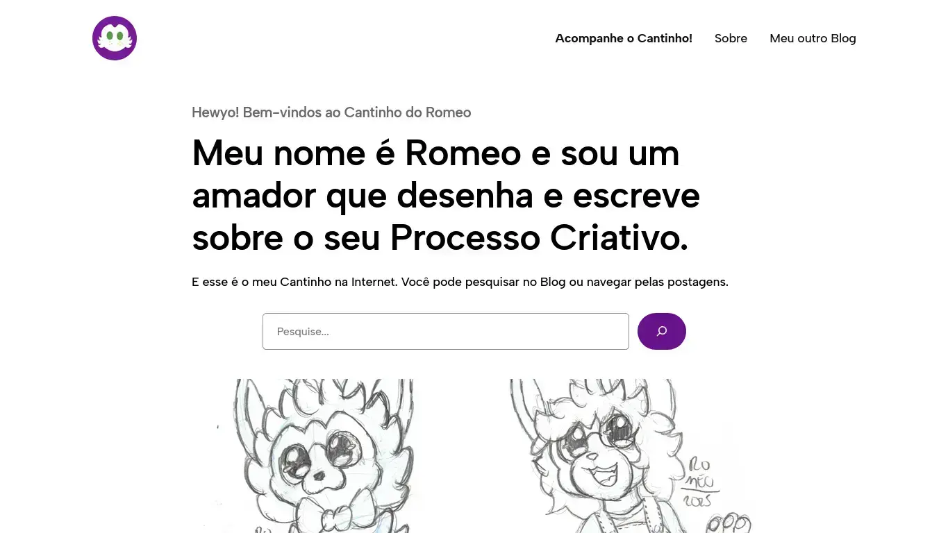 Assim é o Cantinho do Romeo no Wordpress