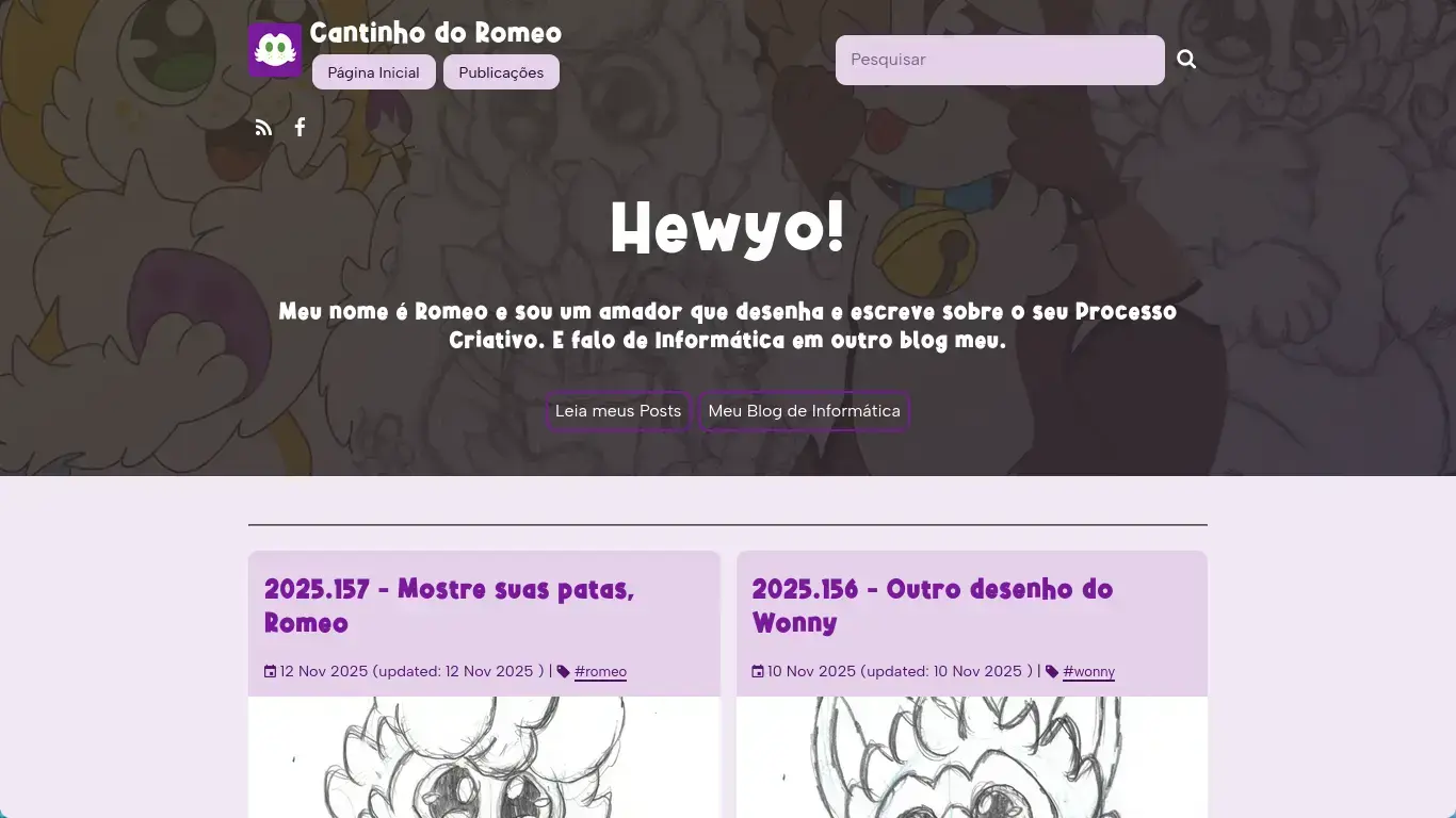 Assim ficou o Cantinho do Romeo com a Capa. Eu adorei isso.