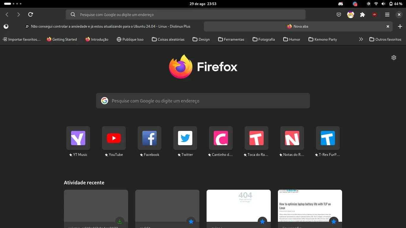 Firefox com a Header Bar do Gnome. Fica bem bonito