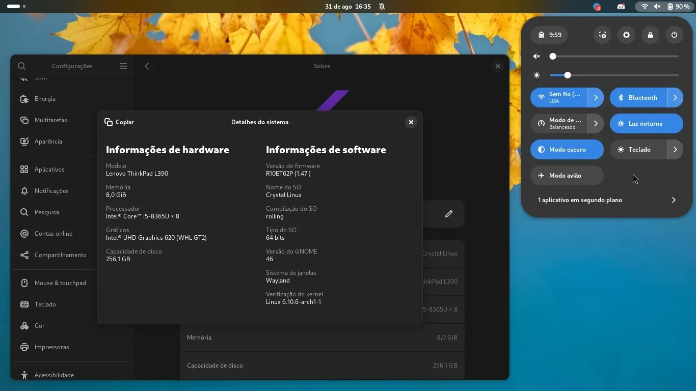 Meu Crystal Linux depois de personalizar ele
