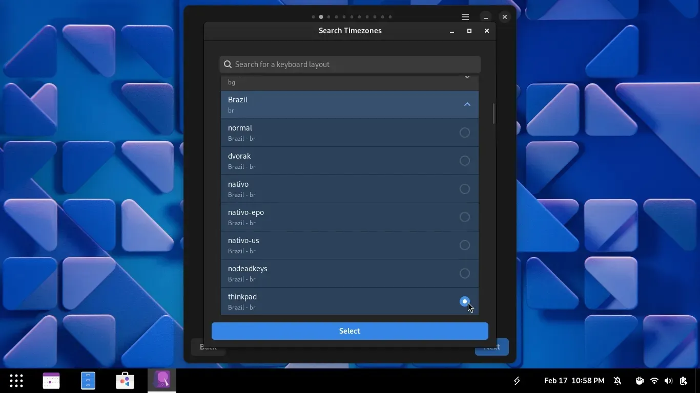 Escolhendo o leiaute específico para o Thinkpad