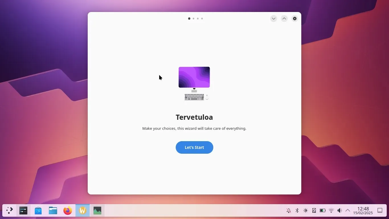 O início do Assistente do Crystal e dá pra ver o quanto os Aplicativos em GTK4 destoam muito do Plasma