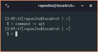 Um exemplo do if testando se um comando existe, mas aqui com um inexistente