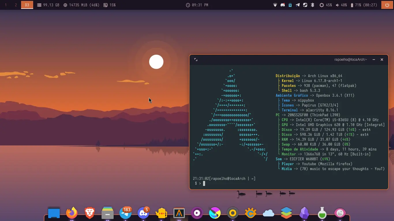 Esse é o meu Desktop atual. O mesmo de antes, e que continuo gostando bastante de usar