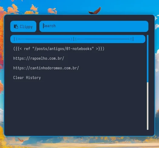 Acabei implementando algo que o Gnome não tem, que é um Gerenciador de Área de Transferência. Assim como as outras coisas do Nippybox, ele é simples e funcional