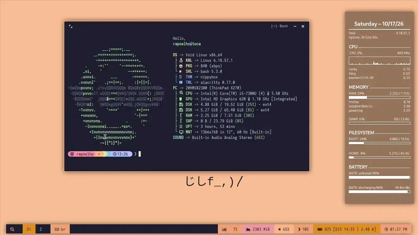 Nippybox rodando no meu Thinkpad X270