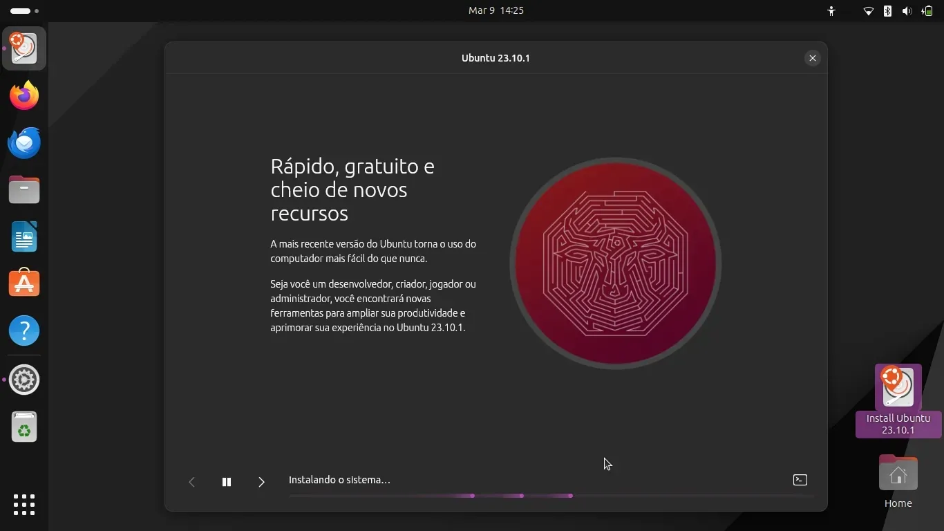 Começando a Instalar, mostrando os Slides