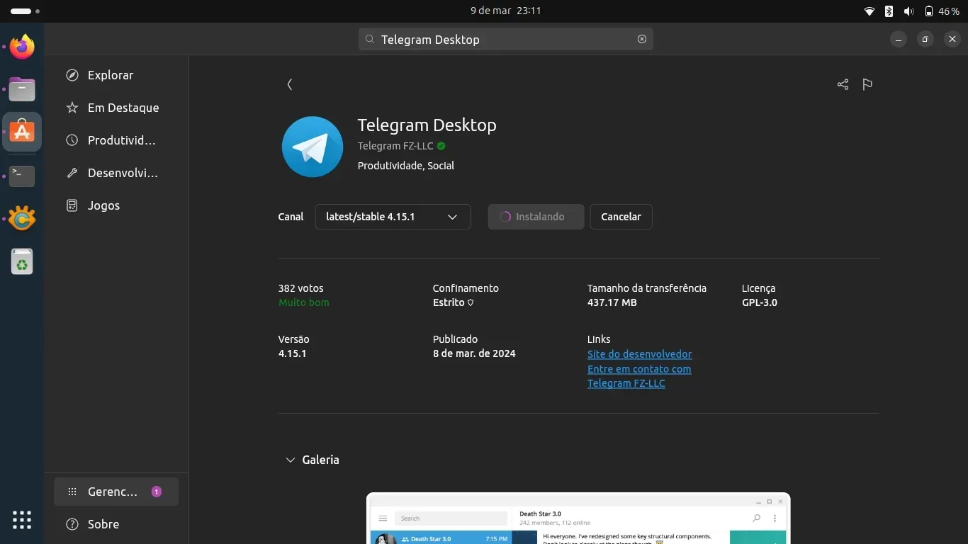 Telegram na Snap Store
