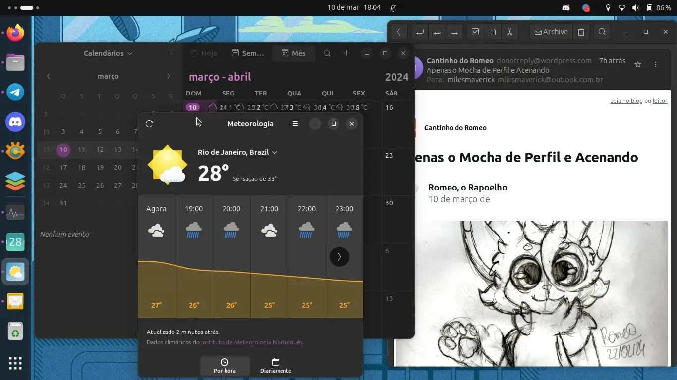 Meteorologia, Calendário e o Cliente de e-mail Geary. Programas bem Simples.