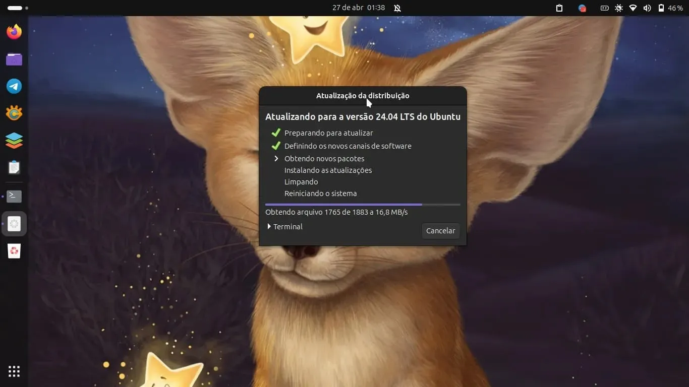 No começo, a velocidade de Download estava baixa, mas depois acelerou