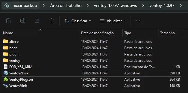 Arquivos do Ventoy. Clique no Ventoy2Disk