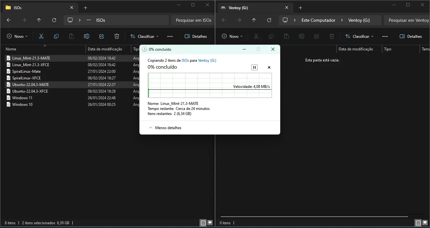 Transferindo as ISOs para o Pendrive.