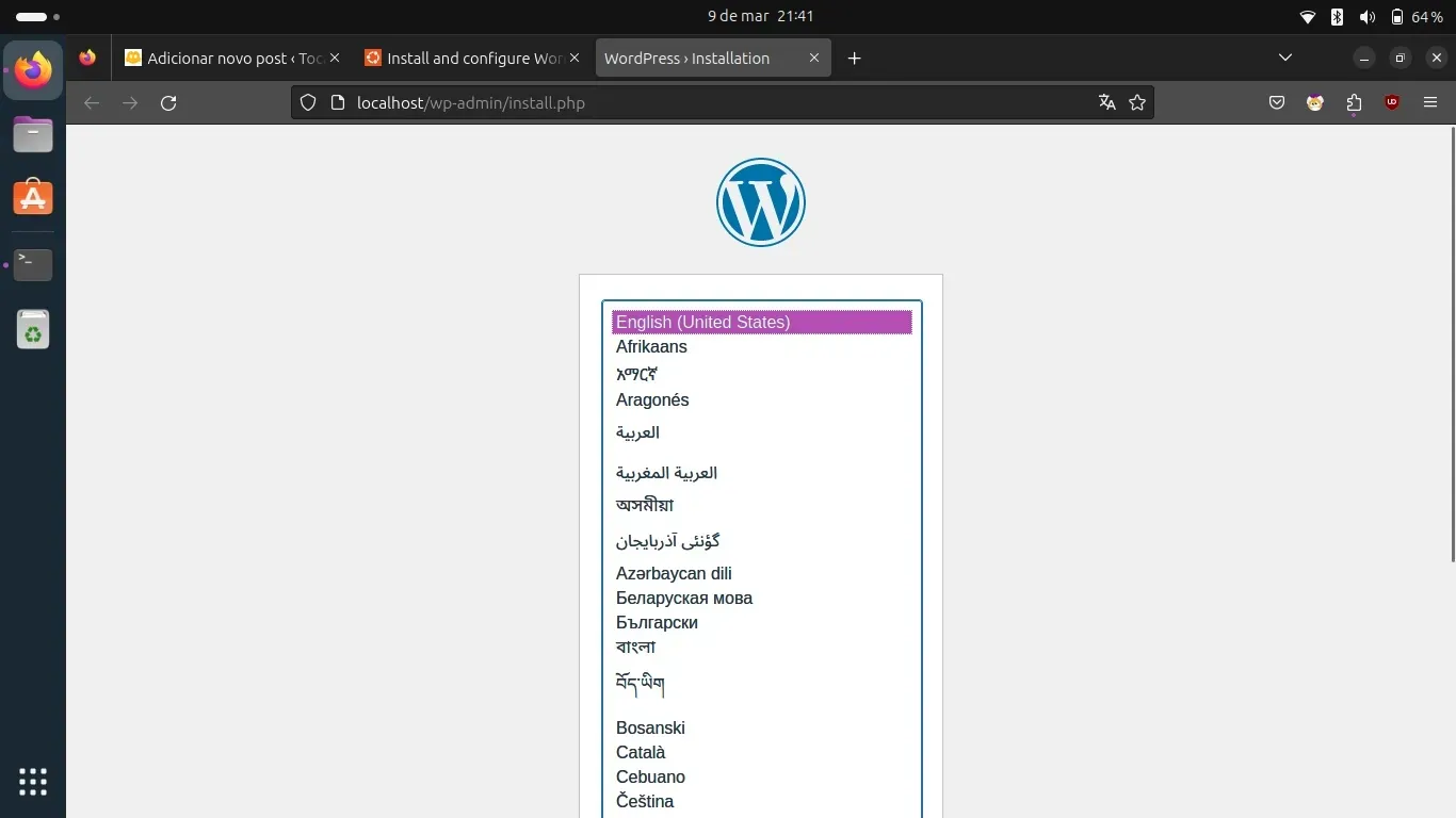 Escolhendo o Idioma do Wordpress