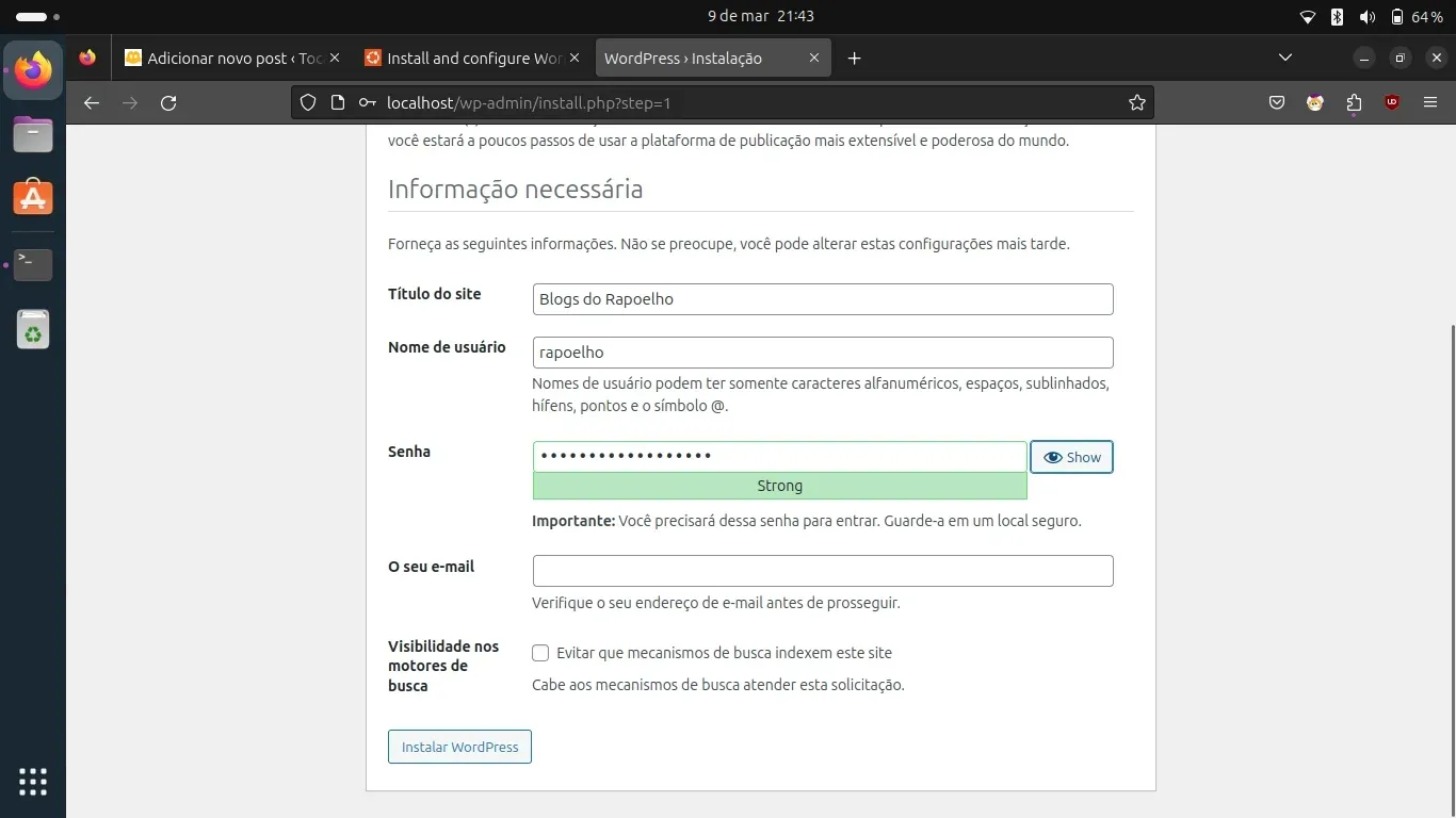 Configurando o Blog e o Usuário